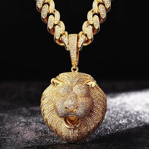 Large Fully Iced Lion Head Pendant