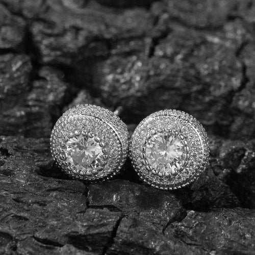 Sterling Silver Iced Button Earrings