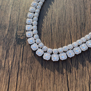 13mm Cluster Diamond Tennis Chains in White Gold