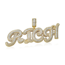 Load image into Gallery viewer, Costume baguette cursive script pendant in Yellow Gold