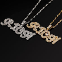 Load image into Gallery viewer, Costume baguette cursive script pendant in White Gold