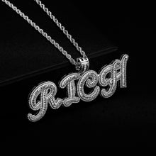 Load image into Gallery viewer, Costume baguette cursive script pendant in White Gold