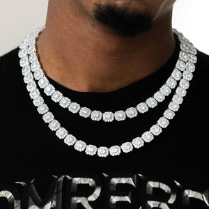 13mm Cluster Diamond Tennis Chains in White Gold